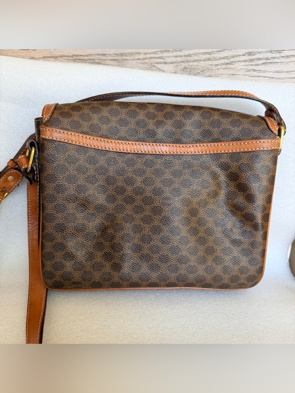 Celine Brown Macadam Print Crossbody with Tan Leather Trim and Gold Hardware - Picture 3 of 13